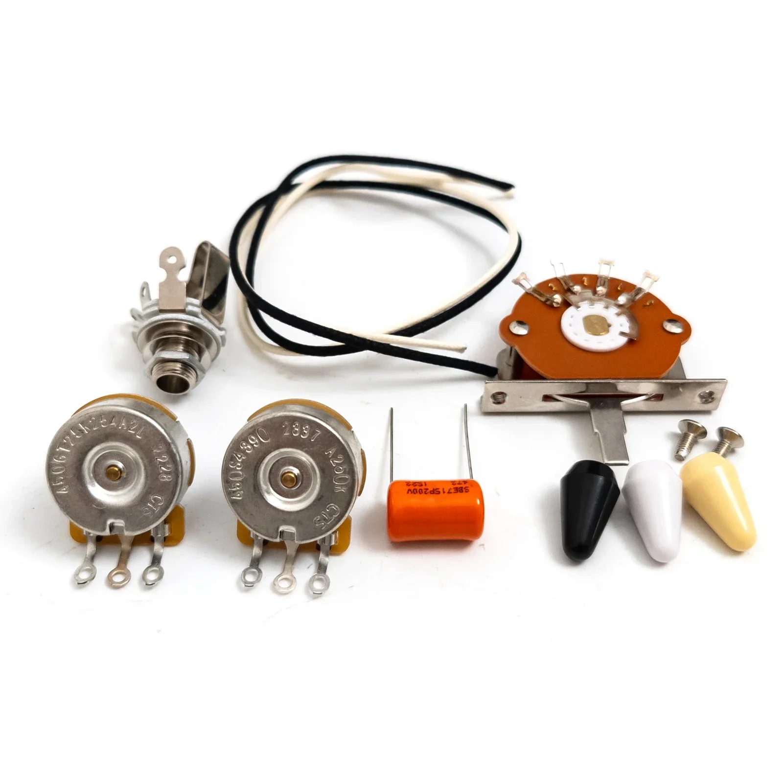 

Комплект проводки для гитары с потенциометрами 500K, 5-позиционным переключателем, 1 регулятором громкости и 1 регулятором тембра для замены на электрогитарах типа ST