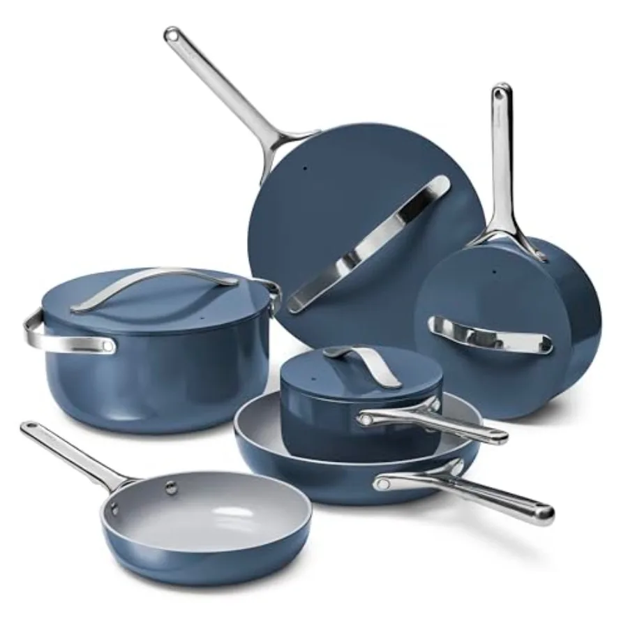 

Deluxe non-stick ceramic cookware set for home cooking, ceramic-coated, black, PFAS PFOA free, oven safe, all stovetop compatib
