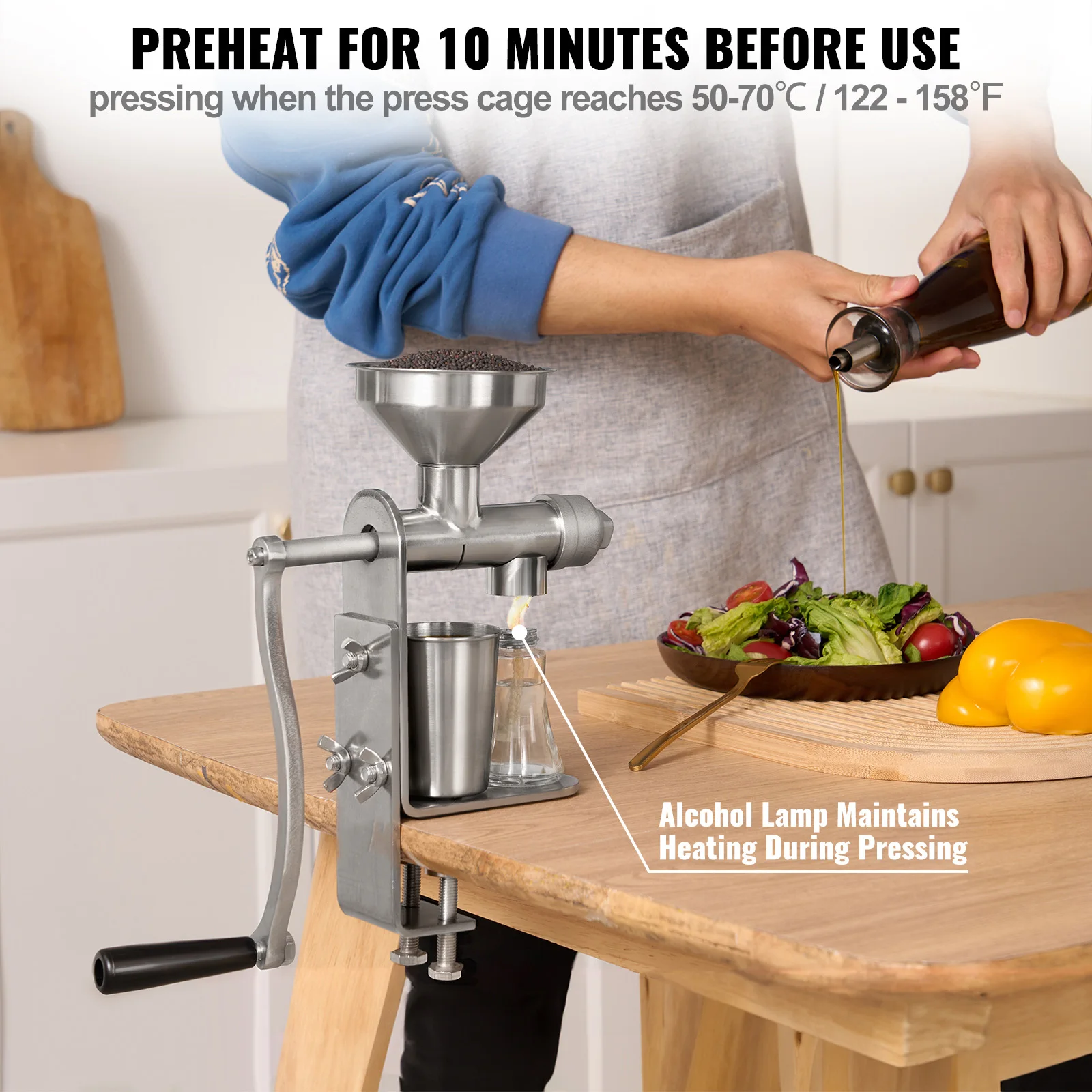 ماكينة ضغط الزيت اليدوية SucceBuy ماكينة استخراج الزيت من الفولاذ المقاوم للصدأ ماكينة ضغط قابلة للفصل للتنظيف المنزلي بدون جهد