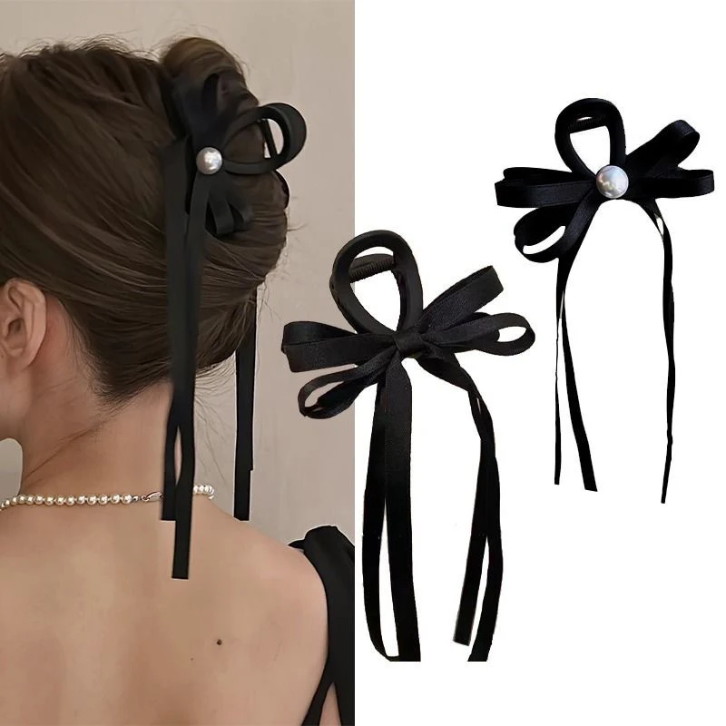 Fashion Black Ribbon Bow Claw Clip Back Butterfly Clips Shark Clip Women New Frosted Hair Accessories Hair Claw Clip