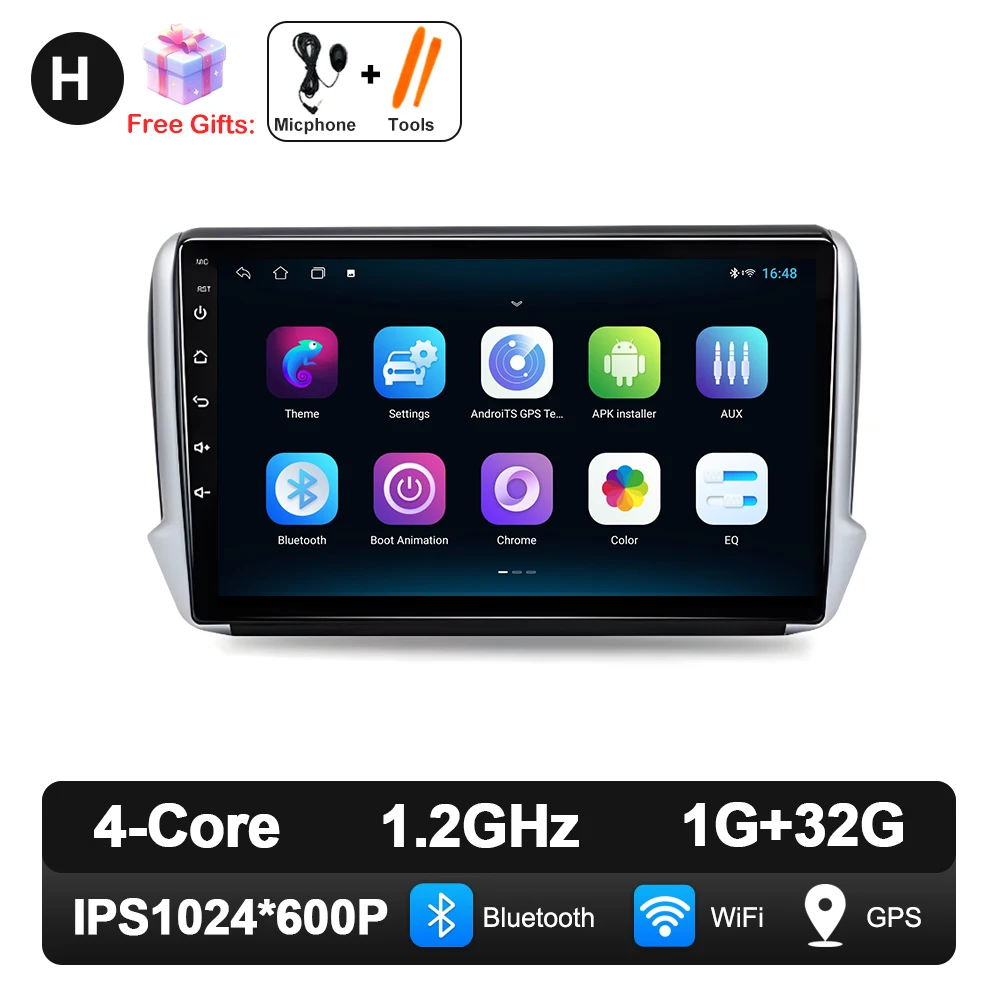 Android 16 Navigatie Multimedia Speler Carplay Auto Stereo BT video Autoradio voor Peugeot 2008 208 Serie 2012 2013 2014 - 2018