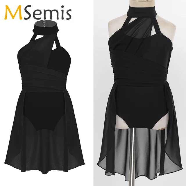 Vestido de leotardo de Ballet sin mangas para niñas, corpiño de gasa fruncido, espalda enjaulada, traje de baile de Ballet, Ropa de baile lírico contemporáneo