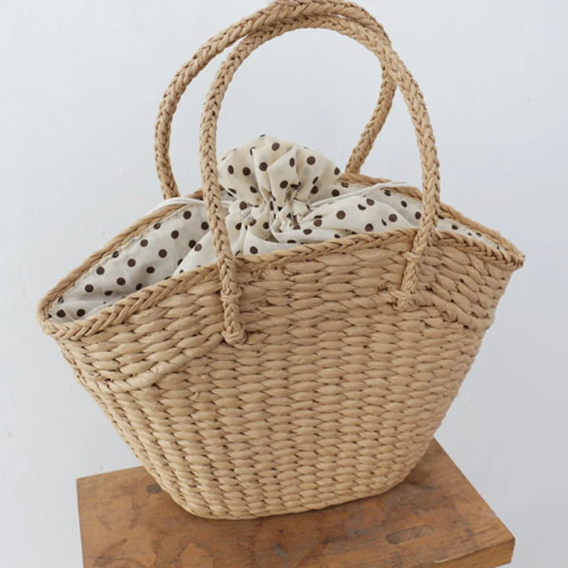 

Fashion Rattan Women Handbags Wicker Woven Lady Shoulder Bags Summer Beach Straw Bag Large Capacity Tote Dot Big Baskets Purses