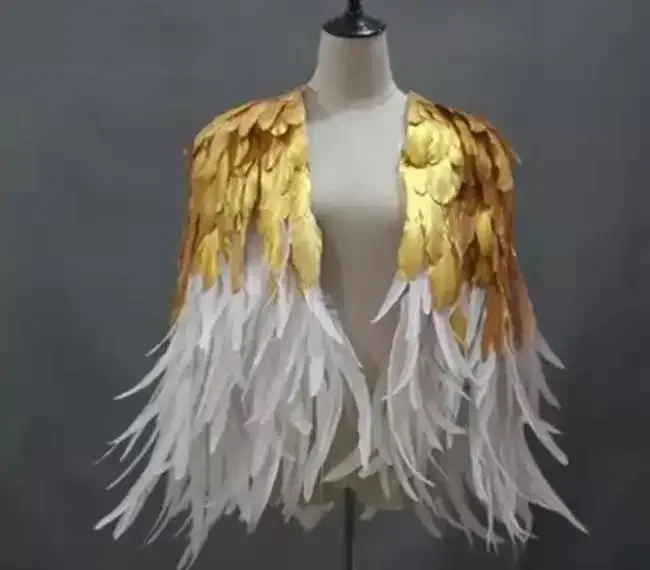 Natural Feather performance costume Fashion Golden Feather Shawl wings dress silver Cloak wedding Bride Photography Prop