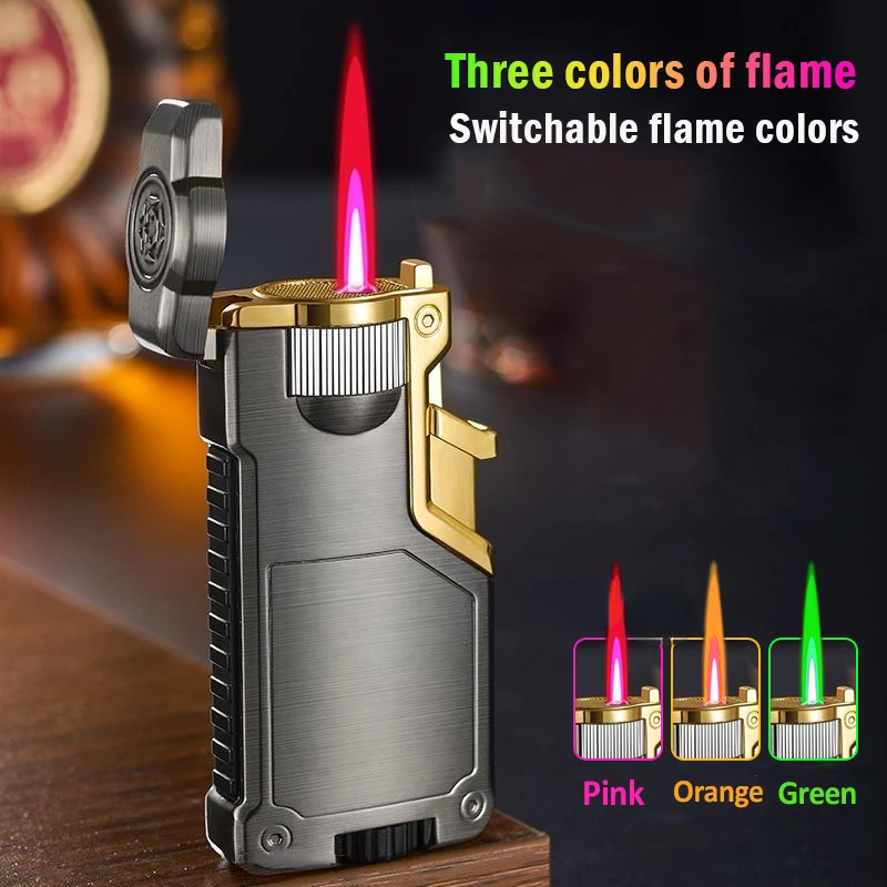 

Three color flame windproof lighter inflates creatively to turn fire and enhance appearance, giving boyfriend a gift