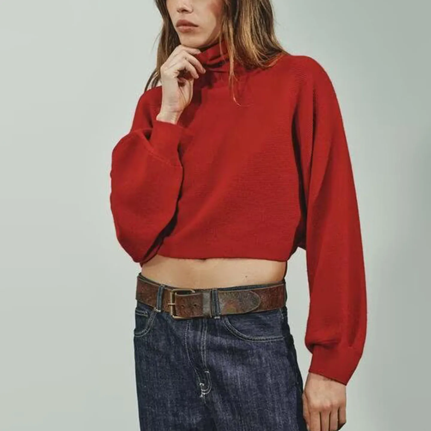 Z Women's Faionable Versatile Wide Sve Knitwear 2025 New Sle Loose Fit High Collar ort Length Autumn Season