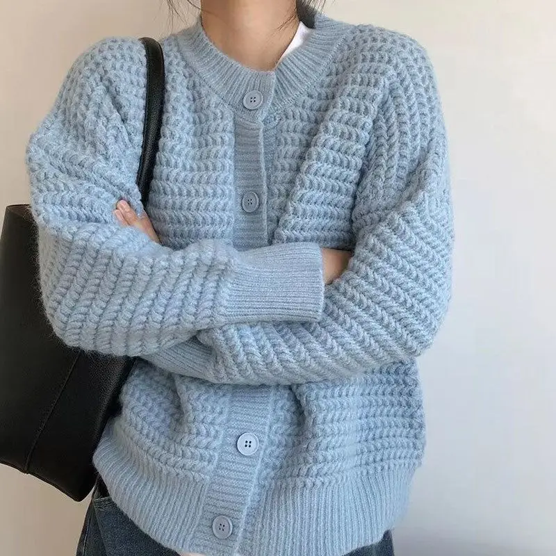 Autumn and Winter Fashion New Women's Elegant Knitted Cardigan Sweater Thickened Warm Casual Long Sleeve Sweater