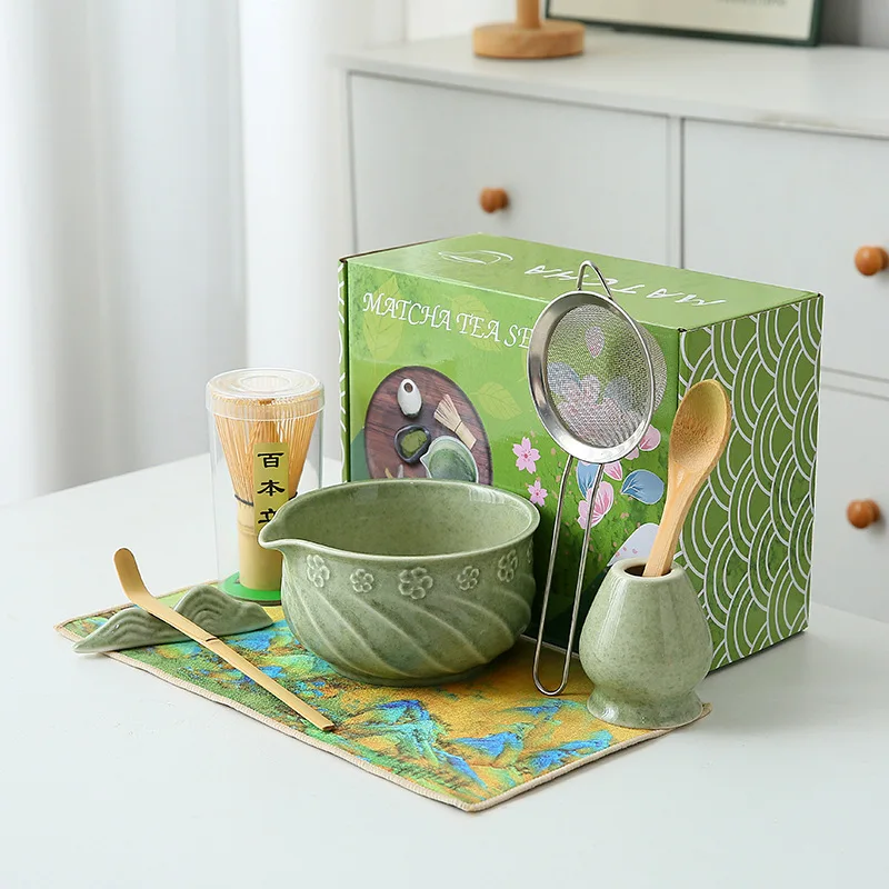 

4/5/7/8pcs Matcha Bowl Set Japanese Ceramic Matcha Making Kit with Bamboo Chasen Matcha Whisk Gift Box for Tea Ceremony