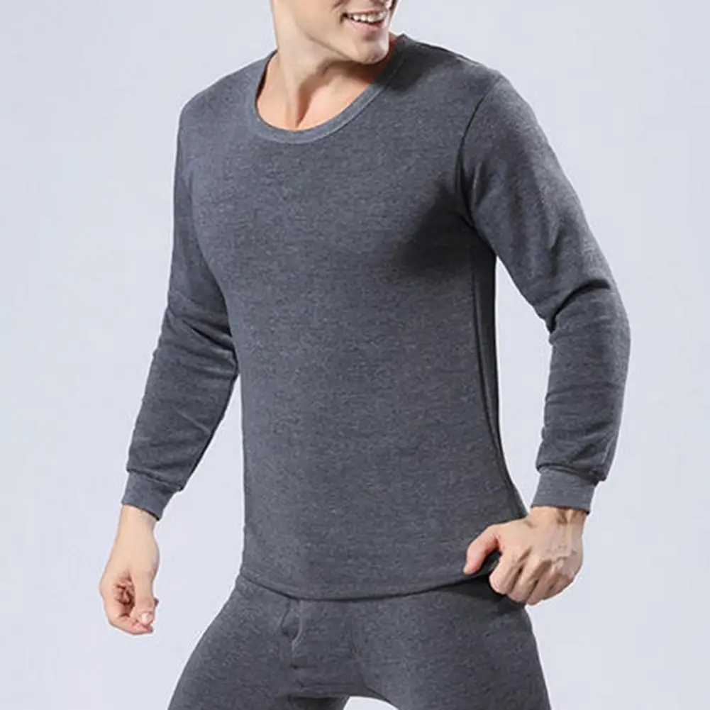 Conjunto de roupas íntimas térmicas para homens, pijama quente e slim fit, elástico, terno cor sólida, inverno