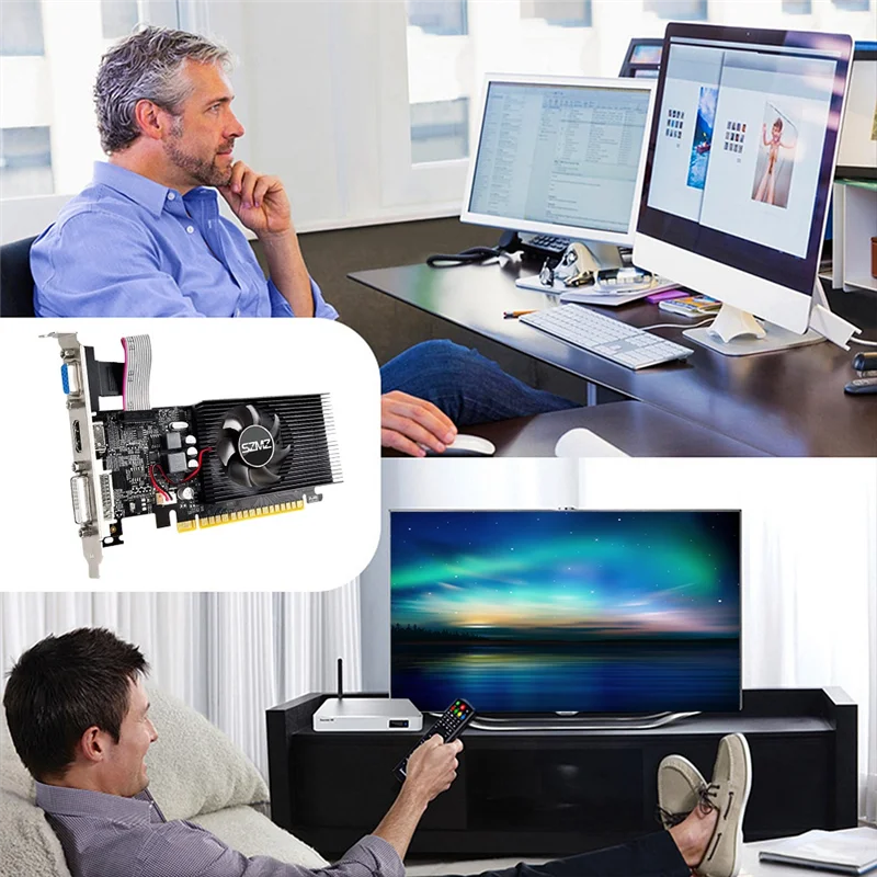 SCLS  GT730 4GB DDR3 128Bit Graphics Card with Cooling Fan Low Profile Graphics Card for Office/Home Entertainment PC Games