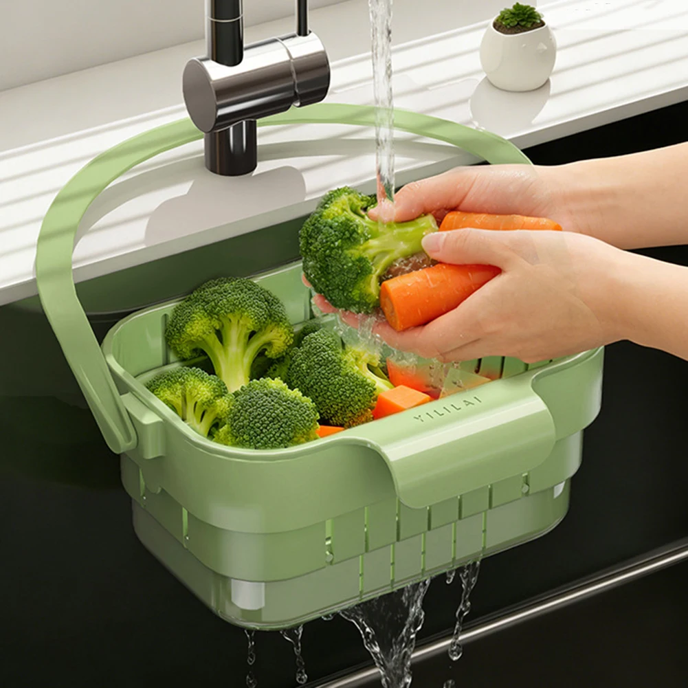 Foldable Sink Drain Basket Hangable Vegetable Washing Basket Space-Saving Design Universal Sink Compatibility Kitchen Pesent