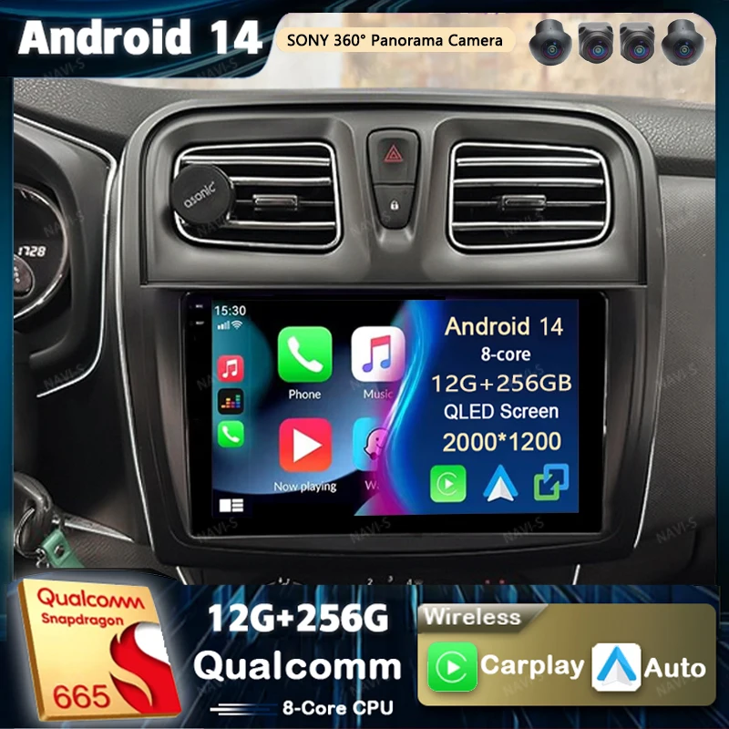 

Автомобильное радио Android 14 Carplay для Renault Logan 2 Sandero 2 2012-2019 Мультимедийный видеоплеер Навигация GPS Стерео DVD BT Auto