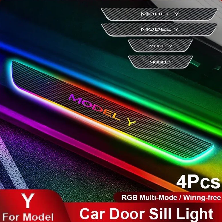 LED illuminated Welcome Pedal Car Door Sills Light Christmas atmosphere For Model Y 3 Accessories Door Edge Protectors