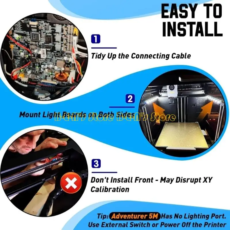 Y1AD Bright 24V LED Light Strips For 3D Printers 7 LEDs Each With Long Power Cords