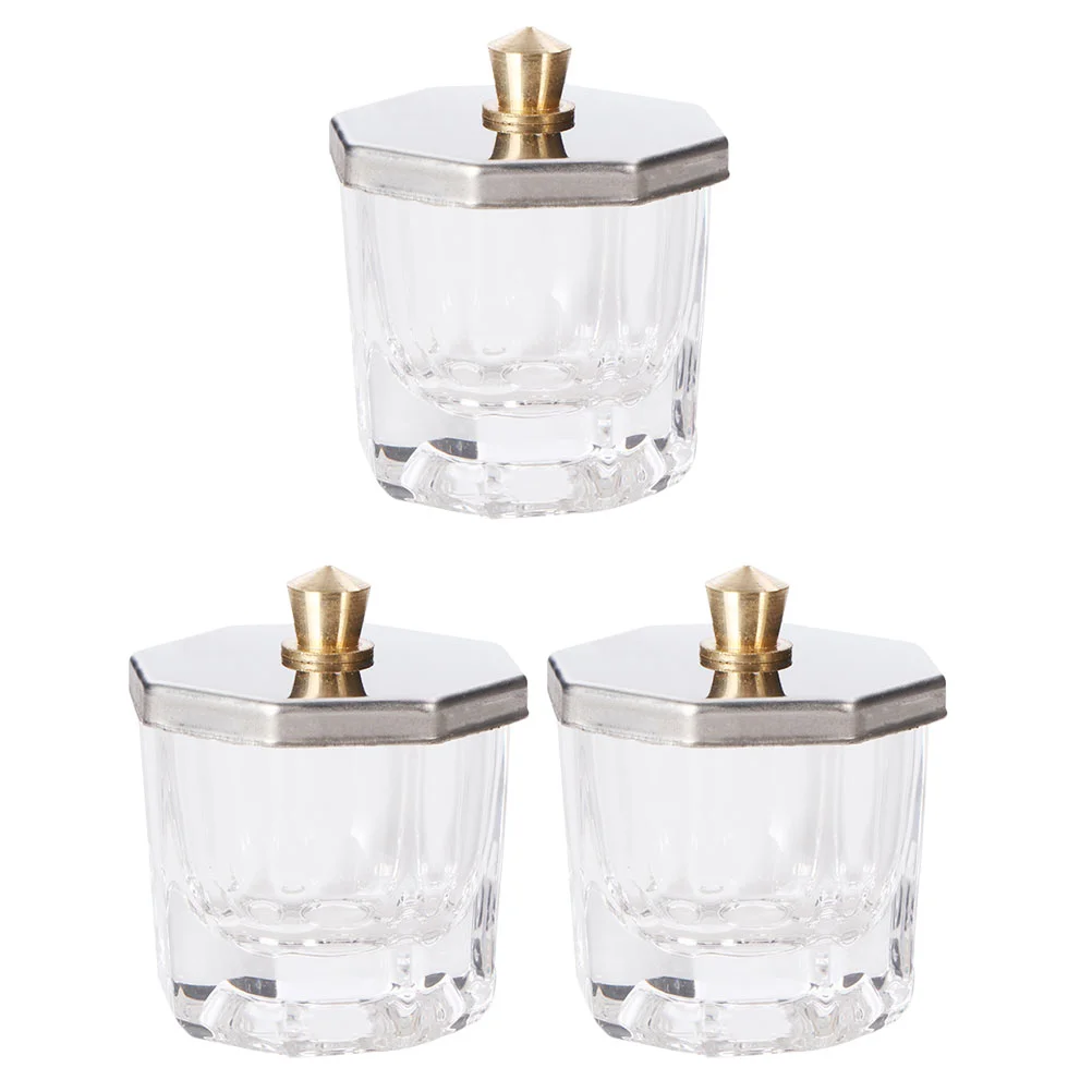 3 Pcs Nail Octagonal Cup Manicure Powder Dish Liquid Bowl Stainless Steel Acrylic