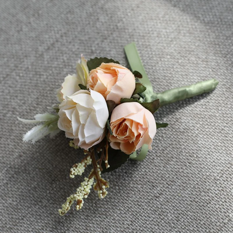 Boutonniere Corsage ข้อมืองานแต่งงานสร้อยข้อมือ Silk Rose ดอกไม้ Party Prom ข้อมือ Corsage แต่งงาน Boutonniere