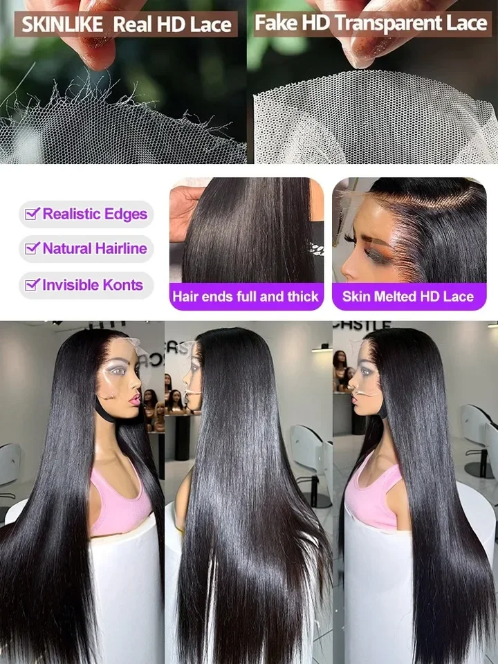 Wig Rambut Asli Brasil 200% High Density 36 40 Inch Bone Straight 13x6 HD Lace Front Wig 13x4 Lace Frontal Wig Pre Pluck