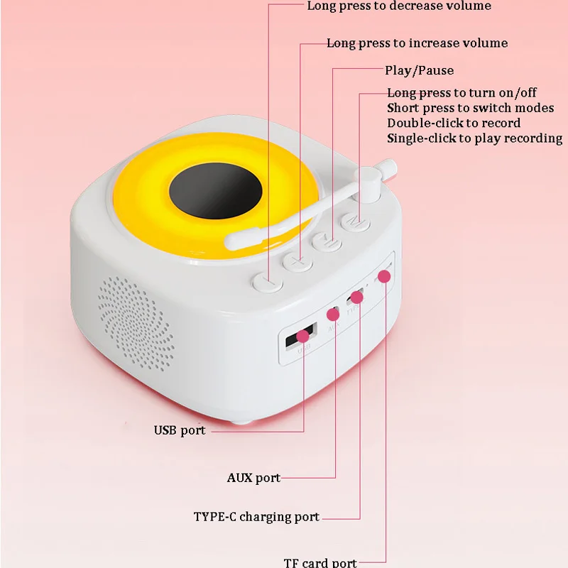 Bluetooth-динамик с RGB-подсветкой, винтажный проигрыватель, Hi-Fi звук, музыкальная коробка, рекордер, TF USB AUX, аудиоотверждение, мини-ретро, виниловый плеер