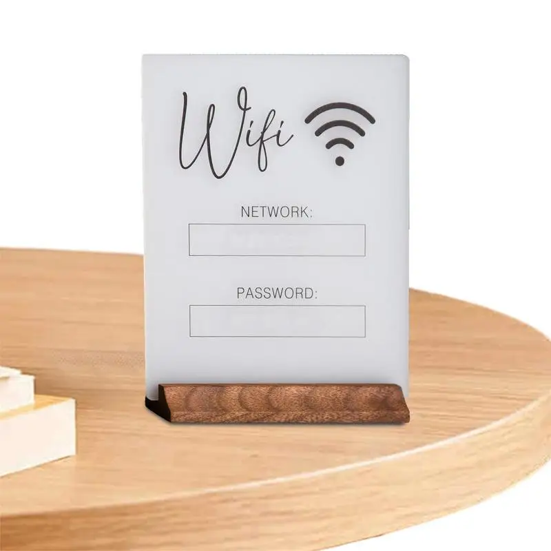 Wifi Sign Acrylic Board With Wooden Base Public Shope Signage Restaurant Wifi Board For Handwriting Account & Password