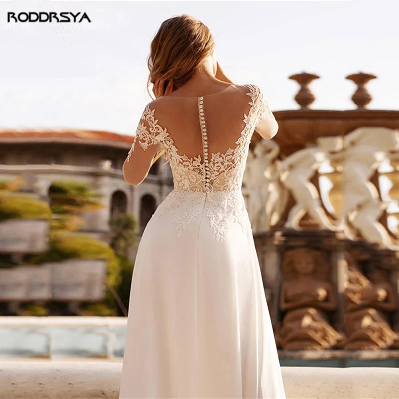lace wedding dress for women Duntery Open Back Floral Lace Wedding Dress Sweep Train, White