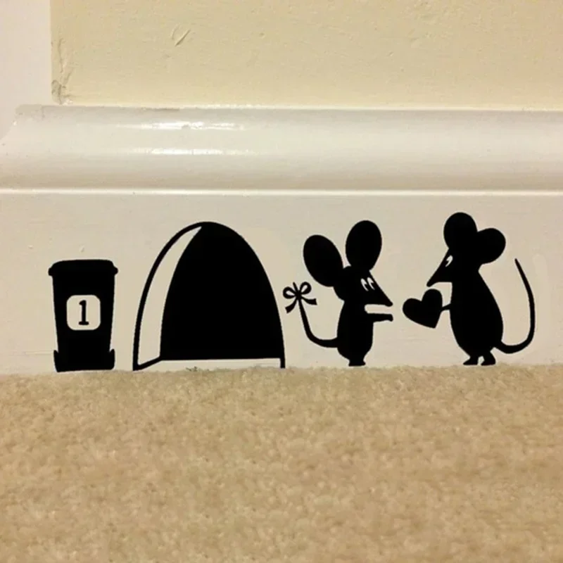 Wall Cute Decoration 1pc Black Cartoon Mouse Love Heart Vinyl Art Wall Sticker Skirting Decal Household Decor Accessories