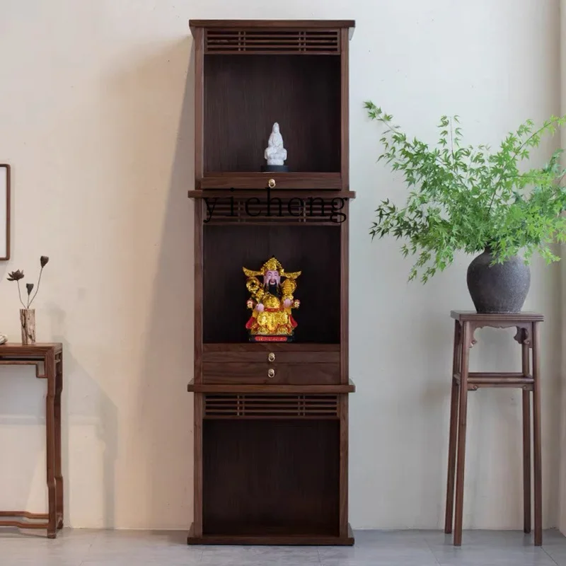 New Chinese-style Solid Wood Three-layer Shrine Cabinet Black Walnut Shrine Offering Table Buddhist Shrine Home ModernD9