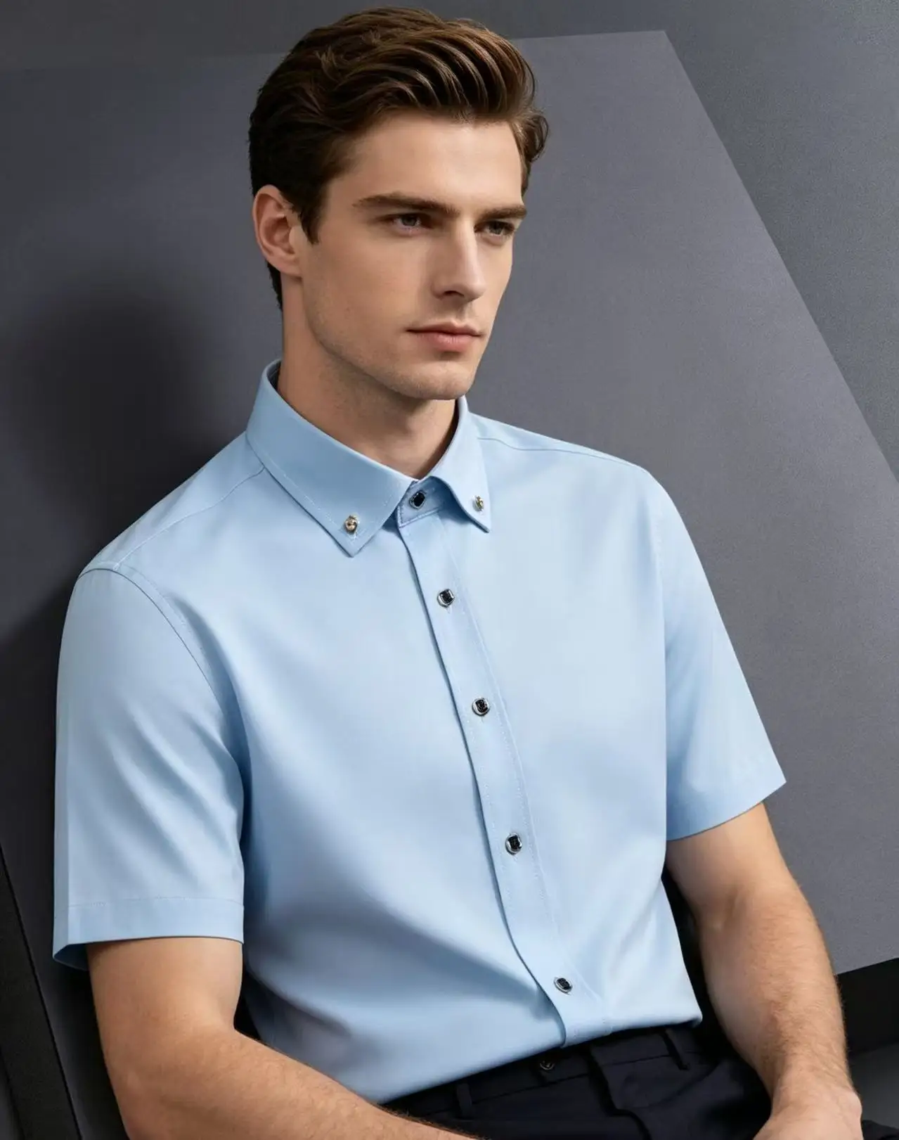 Men's Slim Fit Solid Color Short Sleeve Business Casual Shirt Button down Wrinkle Resistant Blouse 3 Colors S-XXL