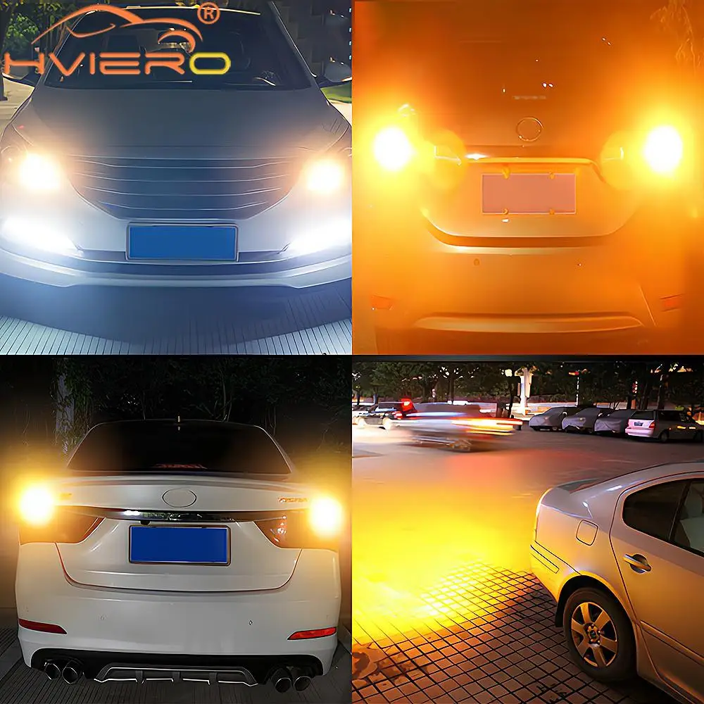 1pcs Auto Turn Signal Amber White Light 3030 35SMD LED T20 W21W Reverse Brake Bulb Canbus Led License Plate Product Accessories