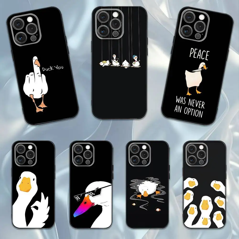 

Cartoon Doubt Duck Phone Case For iPhone 16e,16,15,14,13,12,11,Pro,X,XS,Max,XR,Plus,Mini Soft Black Cover