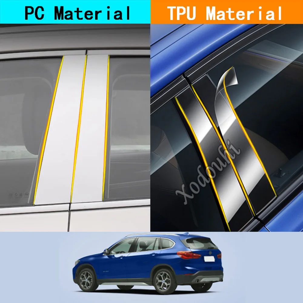 

Car TPU/Glossy Mirror Pillar Post Cover Door Trim Window Molding Sticker 8pcs For BMW X6 XDrive 2009 2010 2011 2012 2013 2014