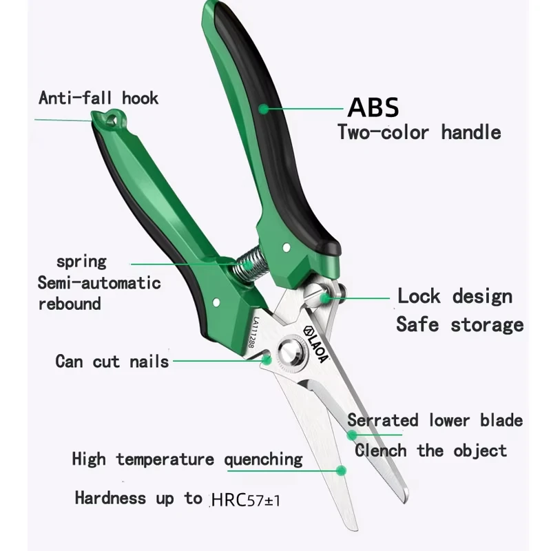 LAOA Powerful Scissors Serrated Multifunction Electrician Shears Industrial Stainless Steel Professional Food Cloth Cutting Tool