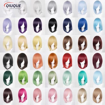 54 ألوان 40 سنتيمتر شعر مستعار تأثيري متوسطة الأساسية الانفجارات أسود أبيض أحمر وردي أخضر بني الذهب الأزرق مقاومة للحرارة الشعر أنيمي الباروكات + غطاء شعر مستعار