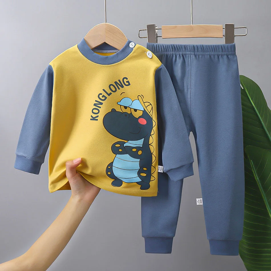 Winter Boys' Pure Cotton Home Clothing Girls' Long Sleeved Long Pants Insulation Set Autumn Clothes And Autumn Pants Set