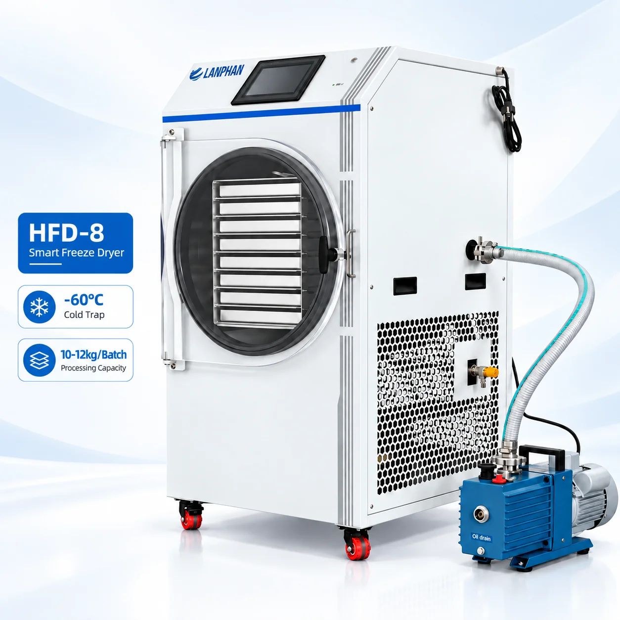 10-12KG/Batch Commercial Freeze Dryer 8 Trays Vacuum Lyophilizer for Fruit Vegetable Food Processing