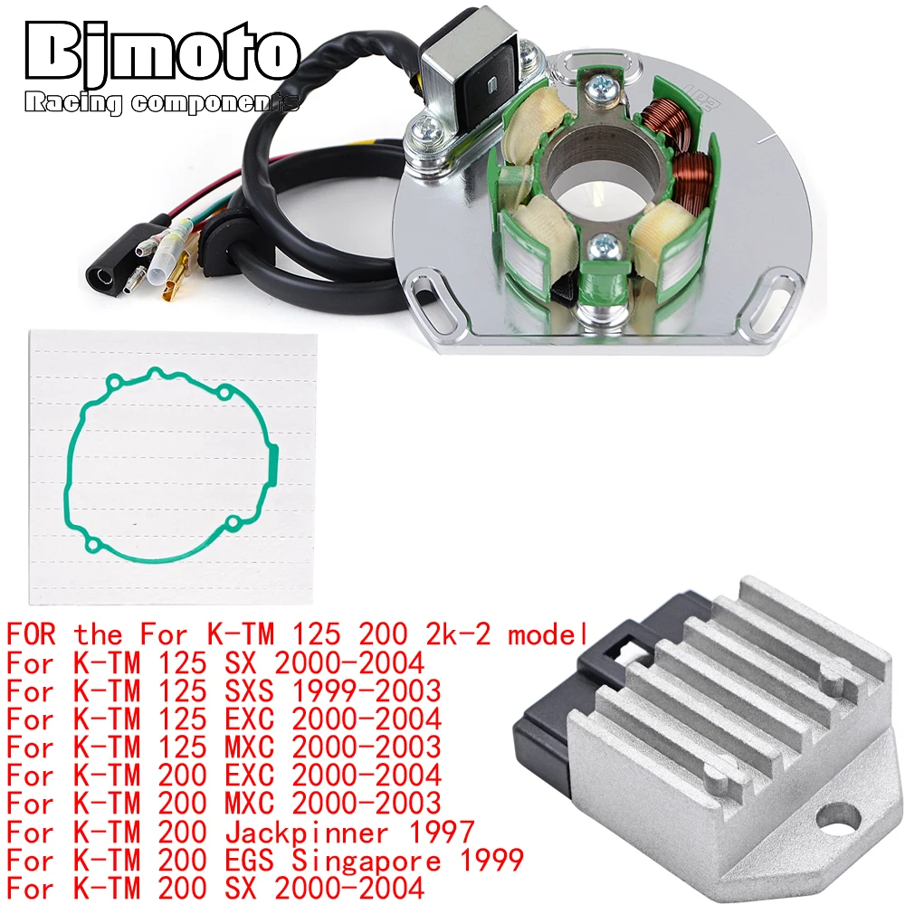 

For K-TM 125 200 2k-2 model 200 EXC MXC Jackpinner EGS Singapore SX Engine Stator Coil+Voltage Regulator rectifier With Gasket