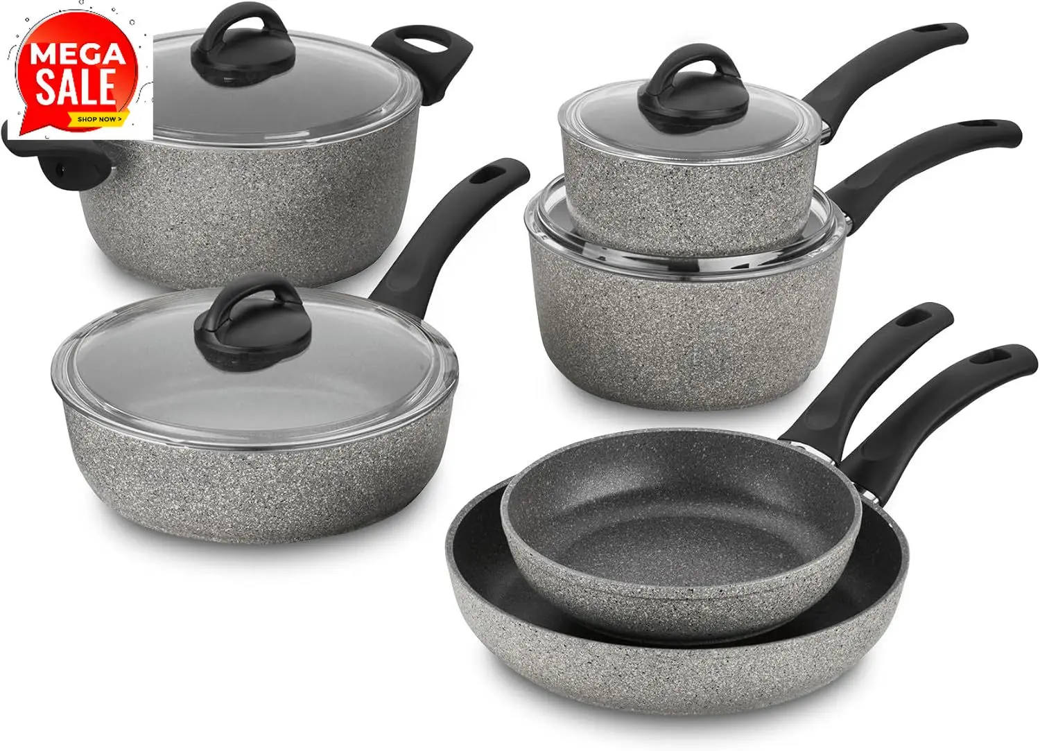 

BestsellerParma by HENCKELS 10-pc Nonstick Pot and Pan Set, Made in Italy, Set includes fry pans, saucepans, sauté pan and Dutch