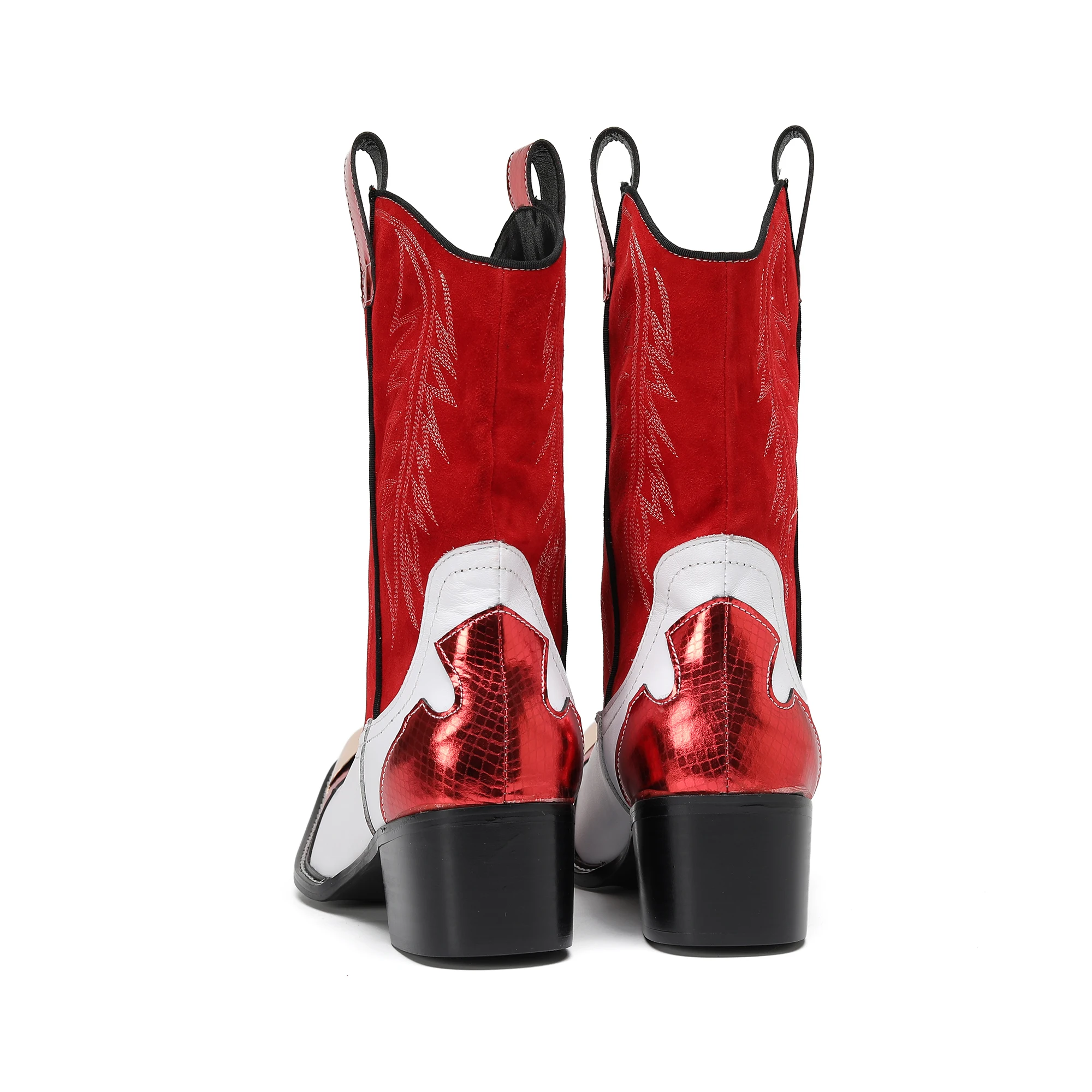 موضة أشار تو جلد طبيعي كاوبوي منتصف العجل أحذية الشتاء الرجال فستان أحذية حفلة حذاء من الجلد الذكور الغربية أحذية بوت قصيرة #6