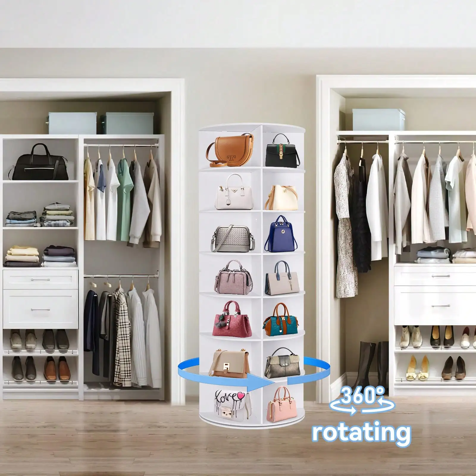 6/7-Tier Rotating Shoe Rack Tower 360° Spinning Organizer Carousel Vertical Display for Closet Storage White