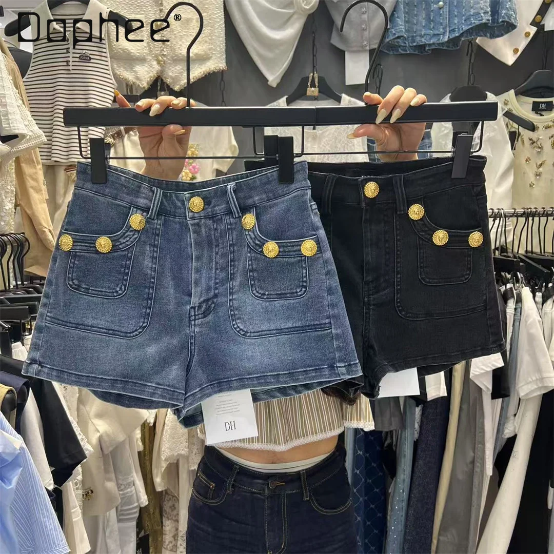 

Spice Girl Y2K High Waist Denim Shorts Women 2025 Summer New High-end Metal Buckle Womens Shorts Versatile Trendy Jean Shorts