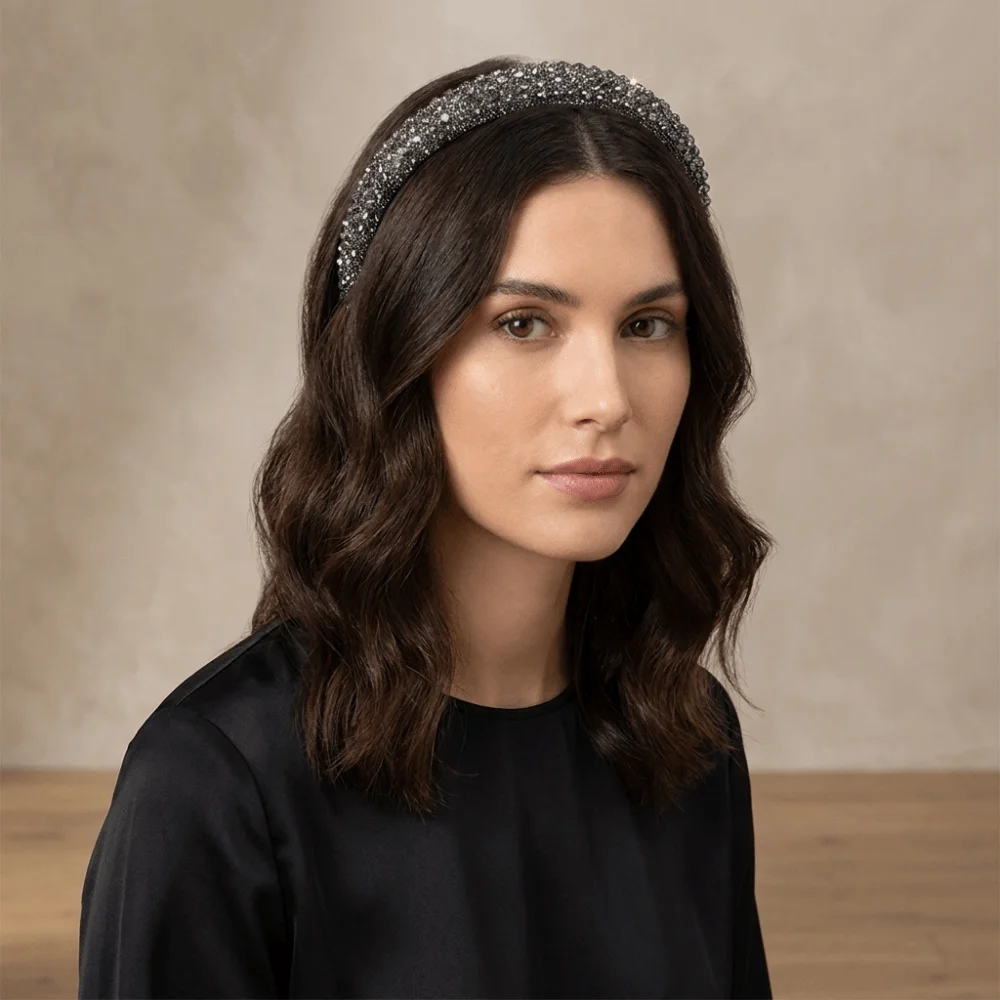Hairband Padded Rhinestone Headband Solid Color Wide-brim Shiny Hairband Handmade Luxury Sponge Hair Hoop Festival