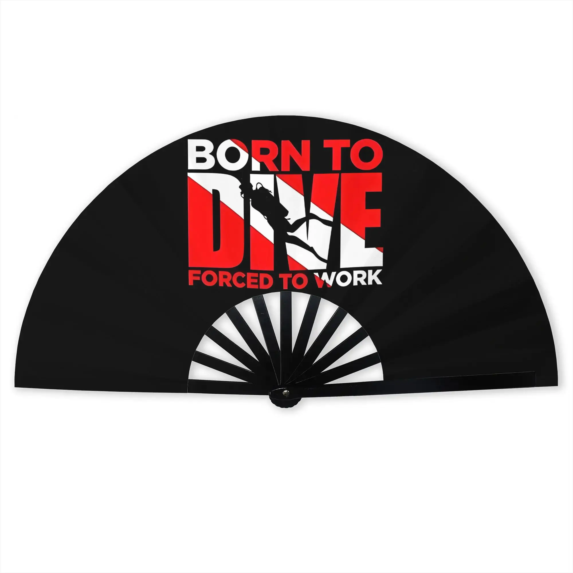 Diving Born To Dive Folding Hand Fan Forced To Work Polyester Fabric Fan Funny Summer Accessory Decorative Fans