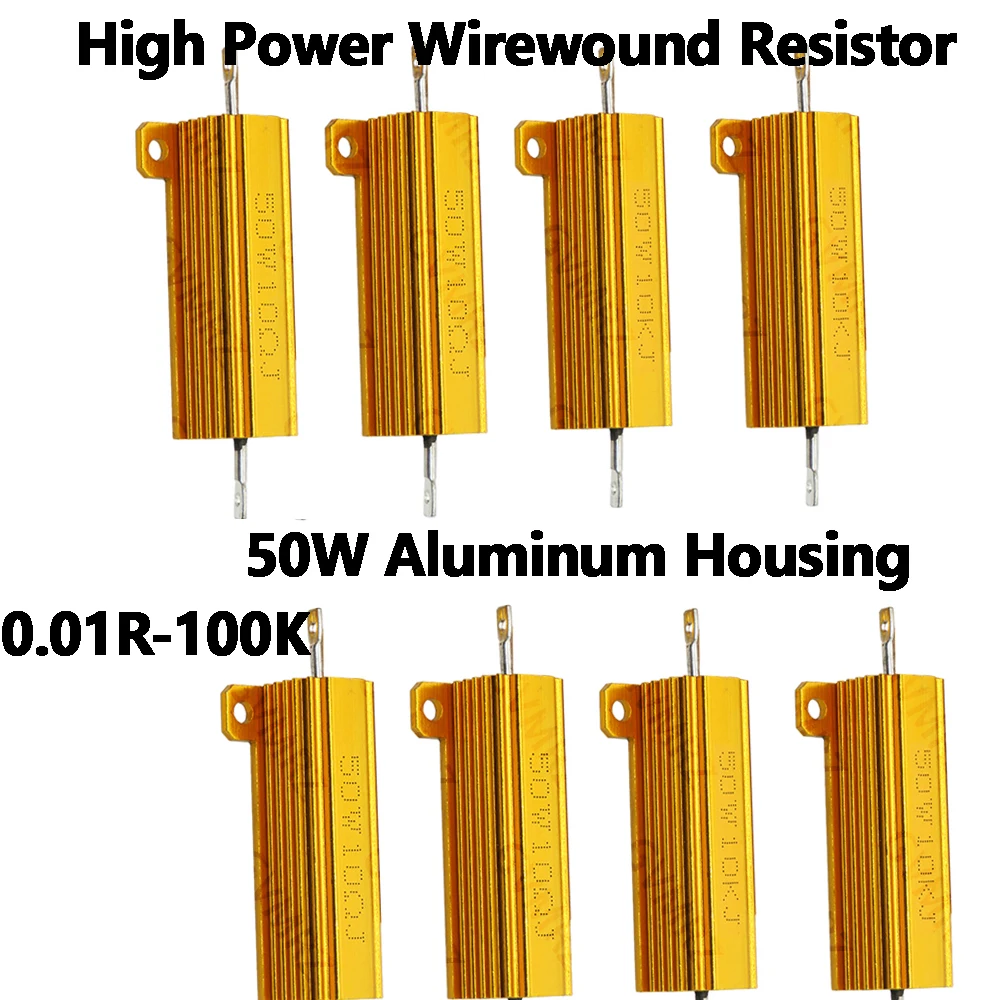 50W 0.01R-100K Aluminum Housing High Power Wirewound Resistor Assorted Resistance for Electronics Use 