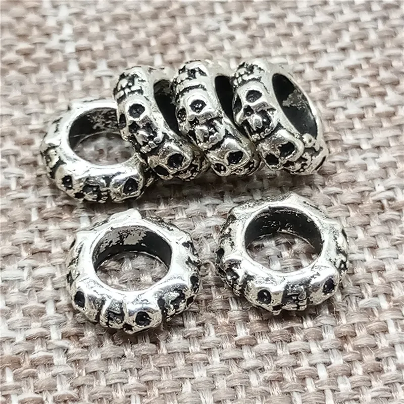 2 Pieces 925 Sterling Silver 6-sided Skull Beads 5mm Large Hole Spacers for Bracelet Necklace