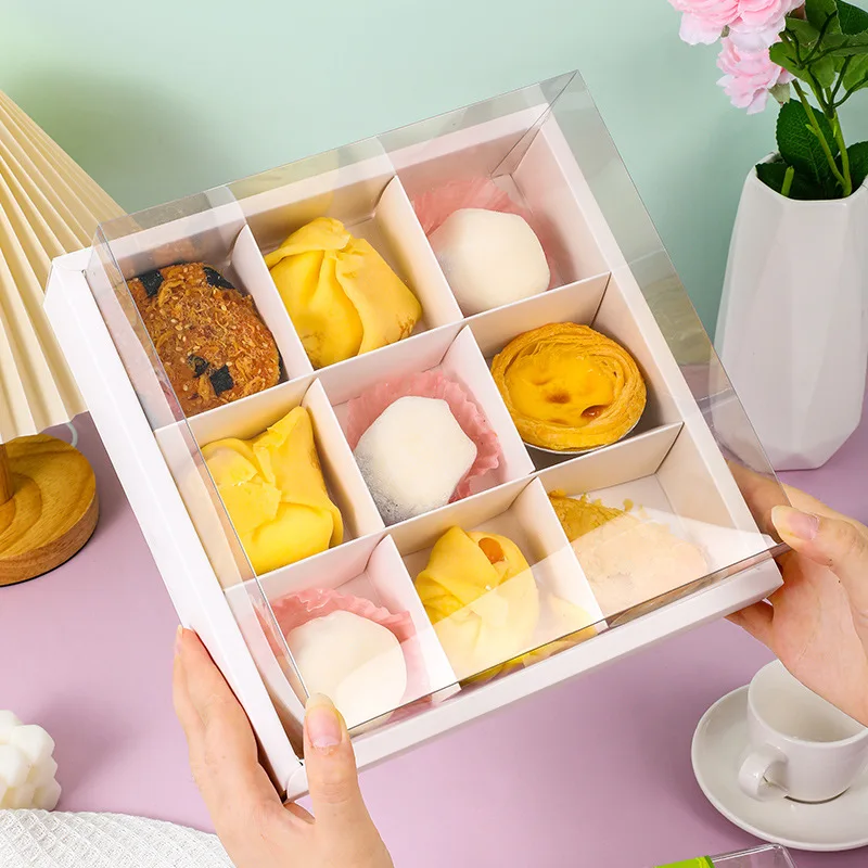 30Pcs/Lot Nine Palace Grid High Transparent Dessert Box Afternoon Tea Mooncake Box Egg Yolk Pastry Packaging Box