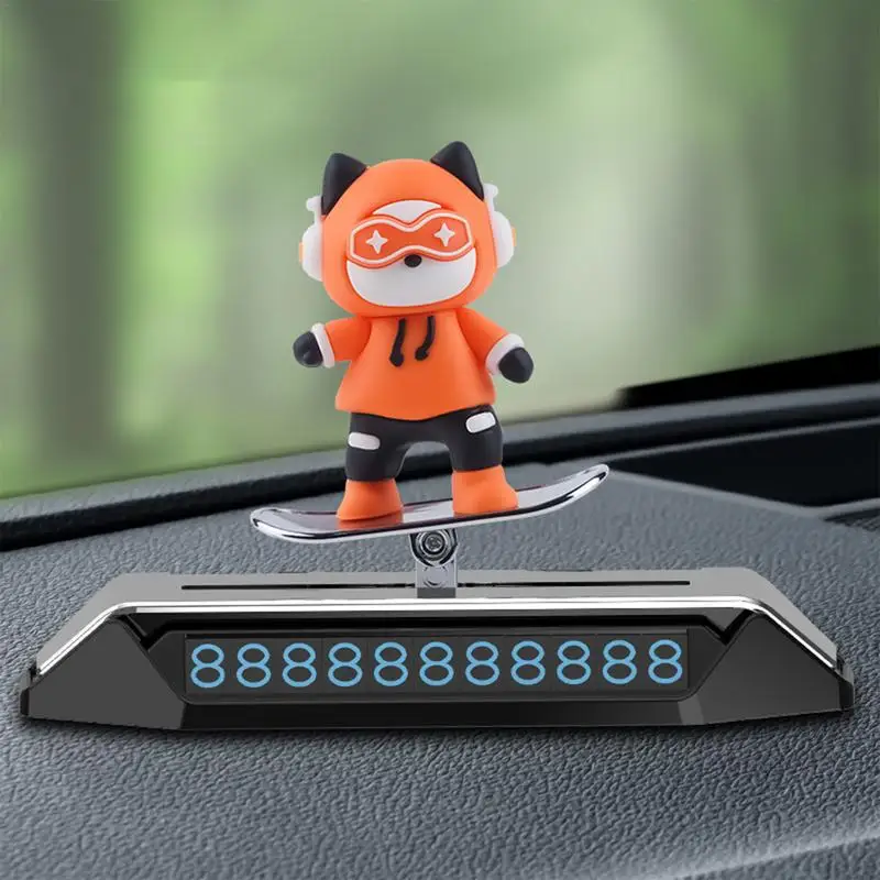 Temporary Parking Number For Cars Cartoon Skateboard Cat Auto Phone Number Plate Car Decoration Accessories Car Aromatherapy