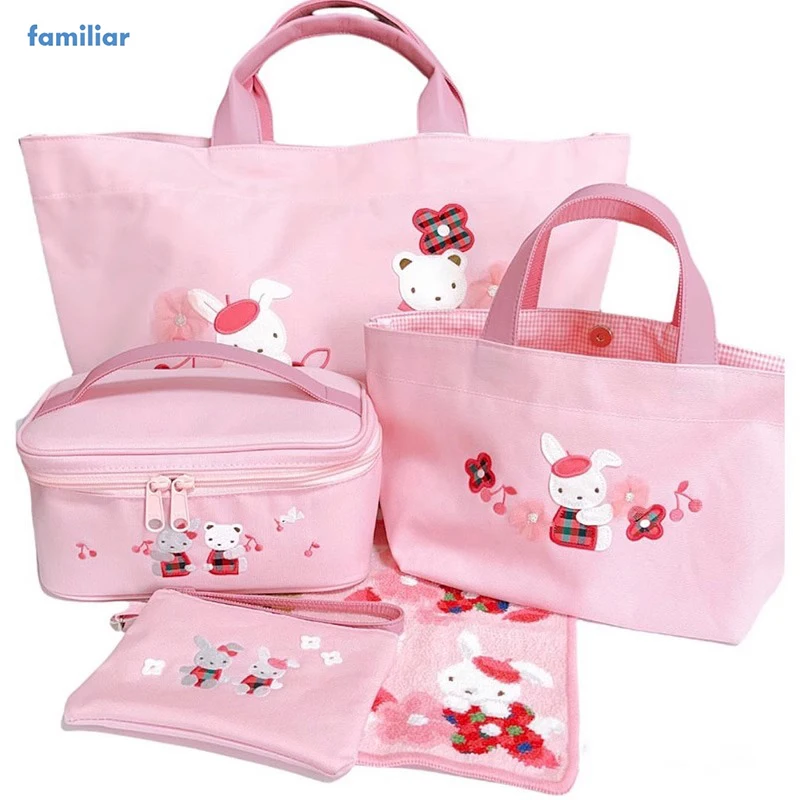 Japan Familiar Cartoon Pink Bag Kawaii Cartoon Embroidered One Shoulder Handheld Tote Bag 574512/574510