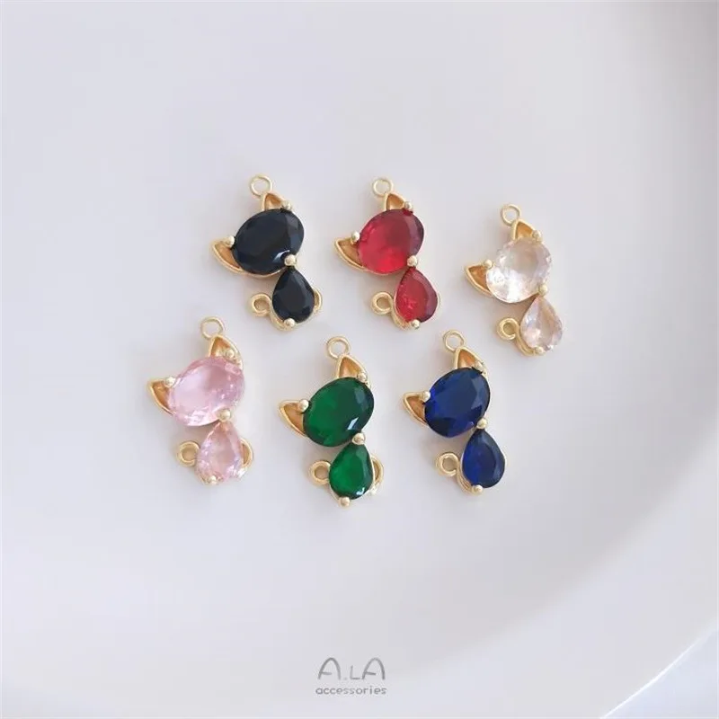 14K Gold Bag Color-preserving Cat Pendant Can Be Double Hung Cute Cat Pendant DIY Bracelet Necklace Jewelry Pendant
