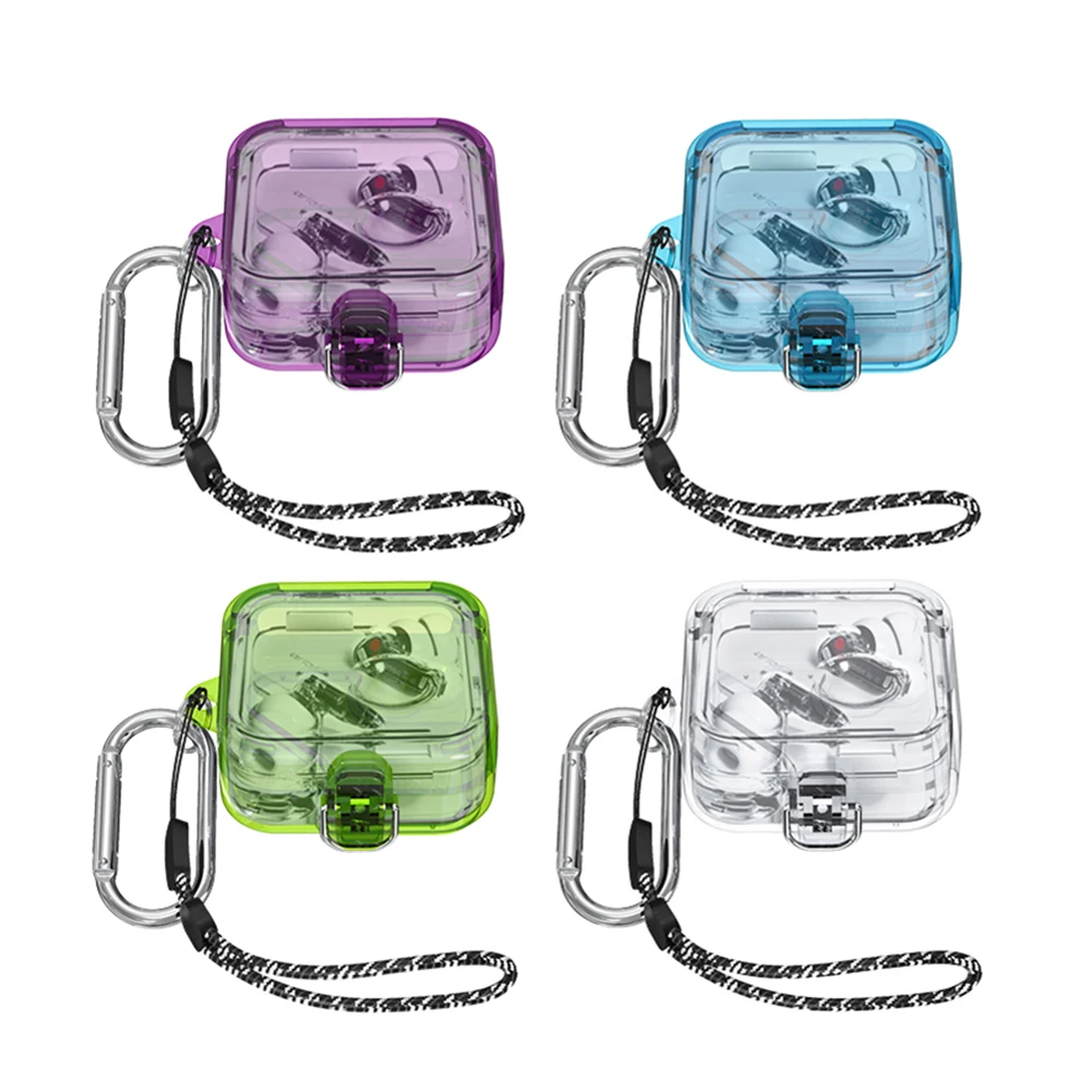 Clear Candy Color PC Wireless Headphones Cover with Lanyard Hook for Nothing Ear 2 Fall Protection Case