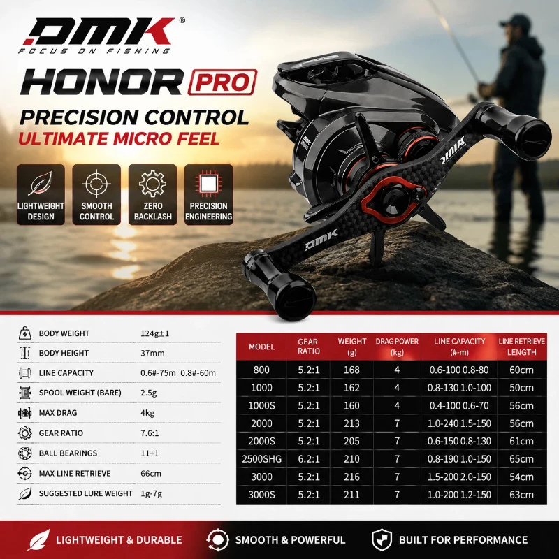 DMK Honor Pro Silver Feather 11+1BB 7.6:1 Baitcasting Reel 124g