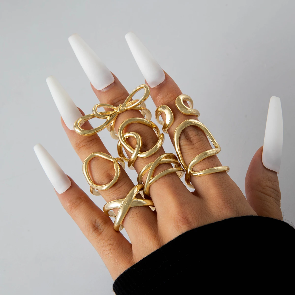 Docona Fashion Elegant Stacking Gold Colour Rings Geometric Design Ring Set Accessories Daily Festival Party Gifts 27910 image 2